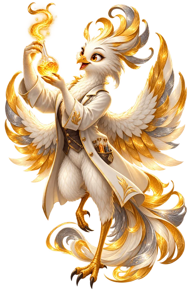 Laboratory Phoenix examining a glowing beaker